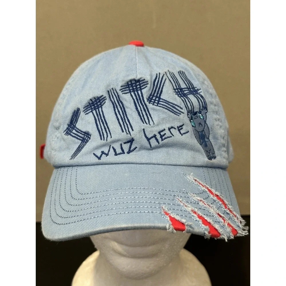 Stitch Hat Cap Strapback Disney Adjustable Stitch Was Here Blue Red‎ Claw Marks